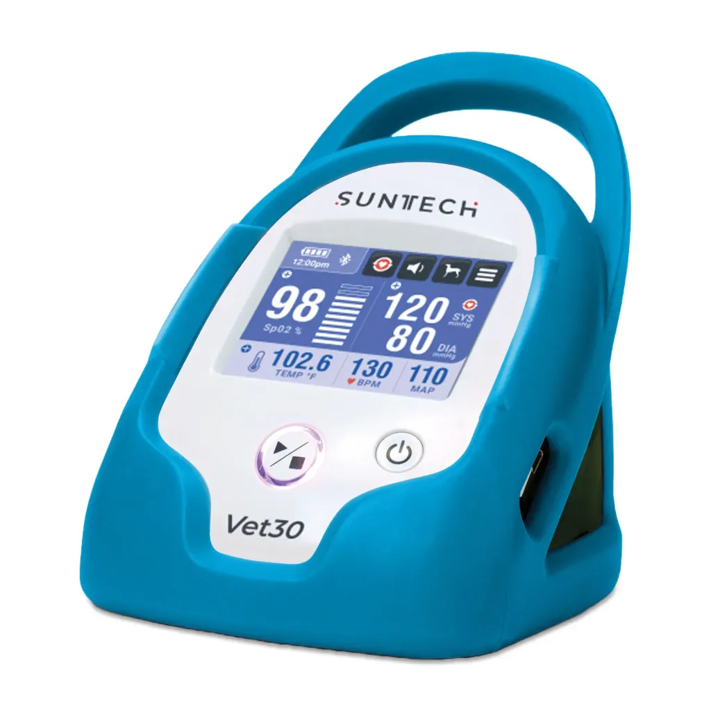 [217230] Bloeddrukmeter SunTech VET30 blauw, incl. 6 manchetten, SpO2-sensor, temperatuursensor, bloeddrukslang, netvoeding, Li-ion-accu en beschermhoes