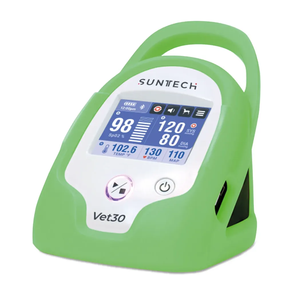 [217231] Bloeddrukmeter SunTech VET30 groen, incl. 6 manchetten, SpO2-sensor, temperatuursensor, bloeddrukslang, netvoeding, Li-ion-accu en beschermhoes