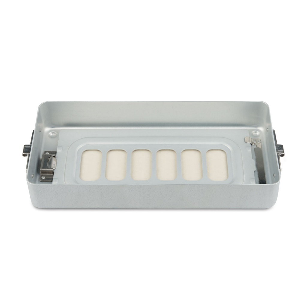 5 cm hoog basisdeel voor kleine set container, geperforeerd, plat, 300 x 140 x 50 mm, zilver