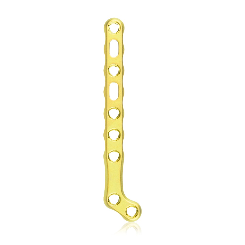 EickLoxx Small Contour 2.2 hokiütő-alakú csontlemez, jobb oldali, 9 lyuk, 11 × 58 mm, 1.7 / 2.3 rendszer, sárga