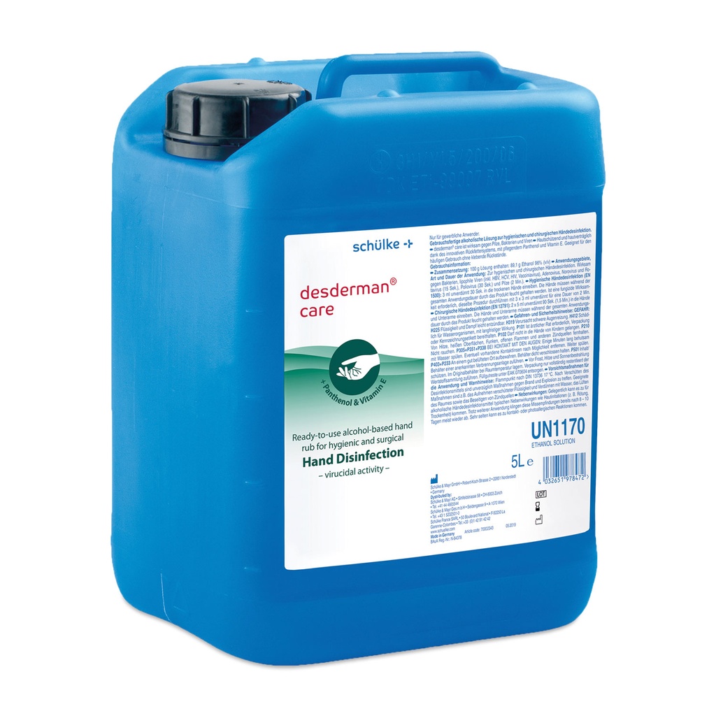 Schülke desderman care, jerrycan 5 l, handdesinfectiemiddel op basis van ethanol met voedende panthenol