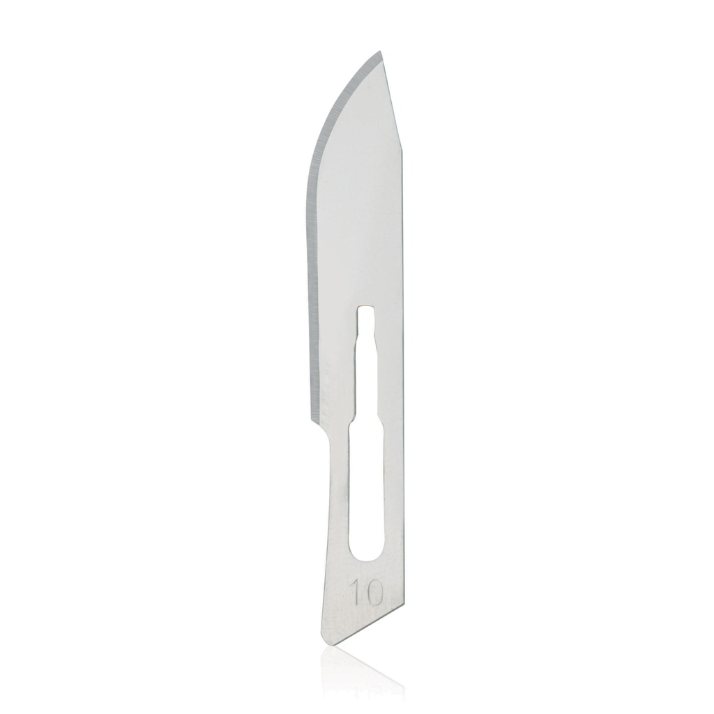 [100810] Eickemeyer-scalpelblad, afb. 10 (koolstofstaal), 100 stuks/verpakking.