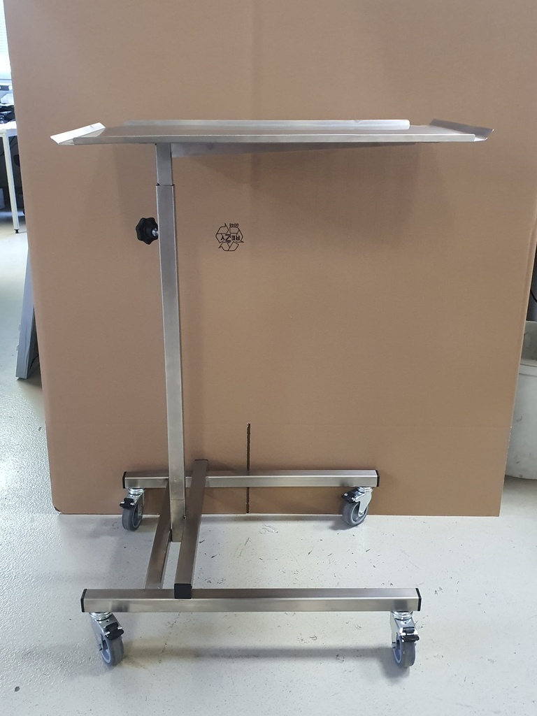 Instrumentenzureichtisch 40 x 60 cm, höhenverstellbar von 90 - 132 cm, mit 4 Rollen, rostfrei - Instrumententisch, bereits montiert, ohne Verpackung.