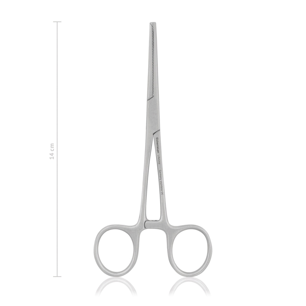 arterieklem Kocher-Ochsner, 14 cm, recht 1x2 tanden 