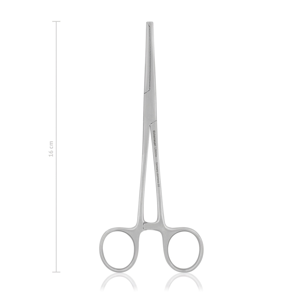 arterieklem Kocher-Ochsner, 16 cm, recht 1x2 tanden 