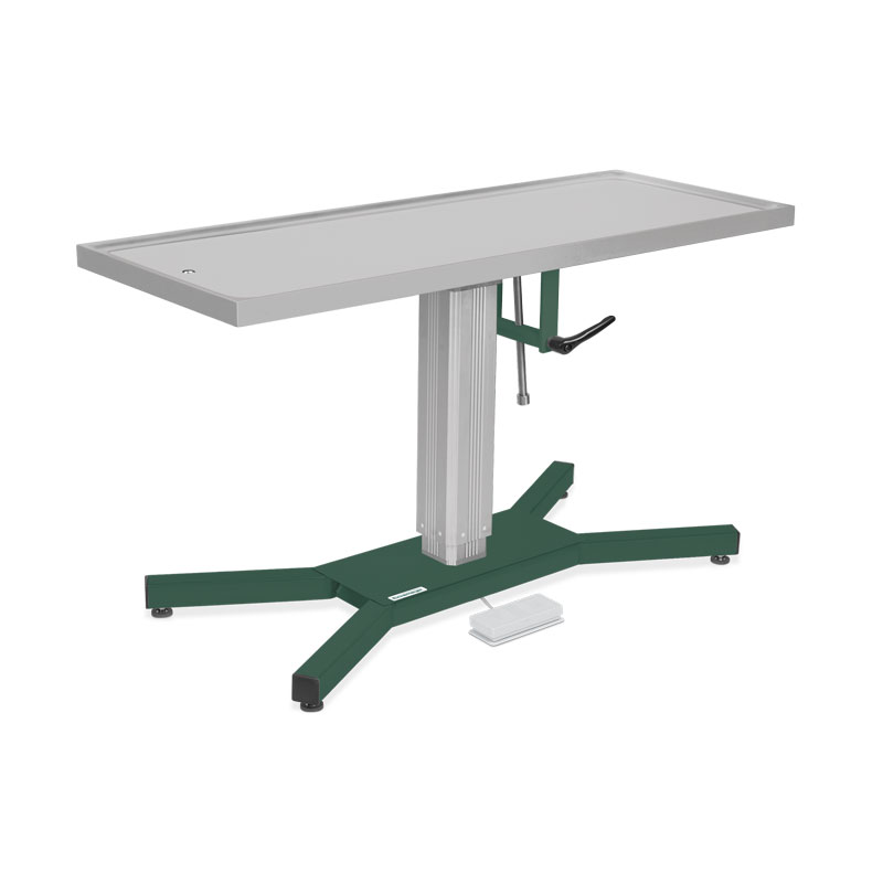 operatie- en behandelingstafel, 50 x 130 cm RVS-tafelblad met kantelmechanisme en elektrische zuil met X-onderbouw