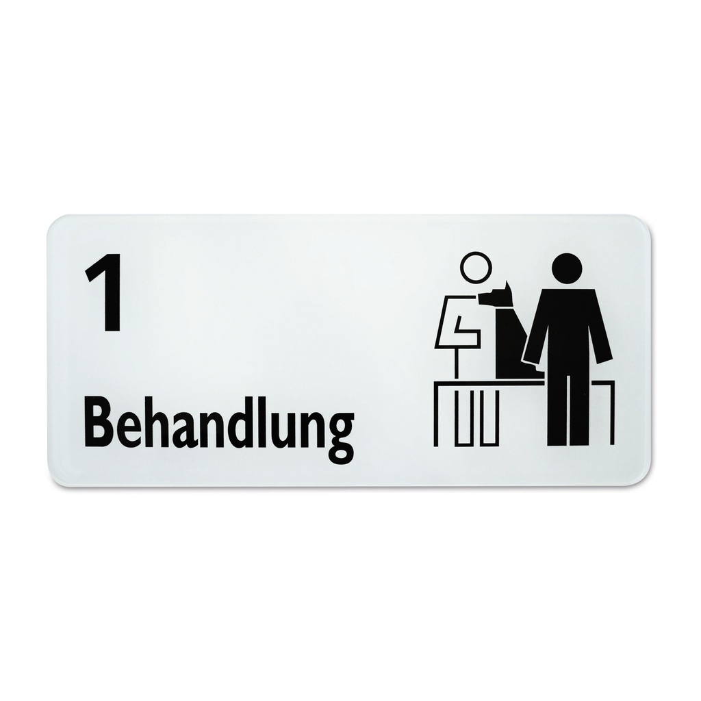 symboolbordje "behandelkamer 1", 30 x 13,5cm zwart/wit 