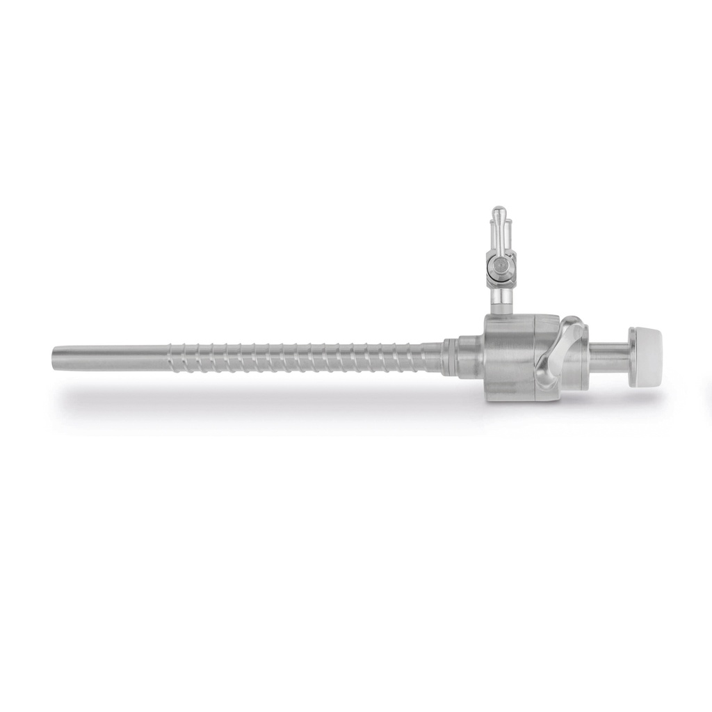 Trocar huls, binnen-Ø = 5,5 mm, L = 9,5 cm, automatische flapafsluiter, afsluitkraan en schroefdraad